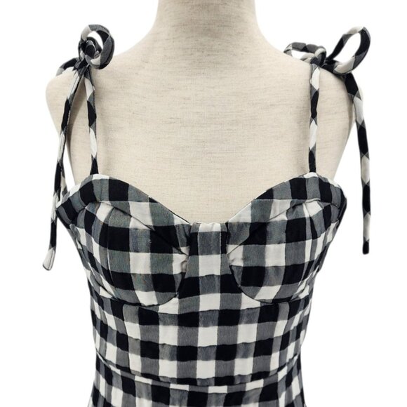 LPA Revolve Womens XS Dress Rachele Checker Black White Tie Strap Mini Party - Picture 2 of 12